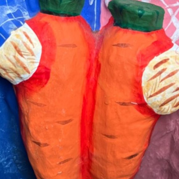 RARE! Vtg Paper Mache Bunnies Vibrant Colors Walmart Handpainted Philippines 12" - Picture 14 of 15